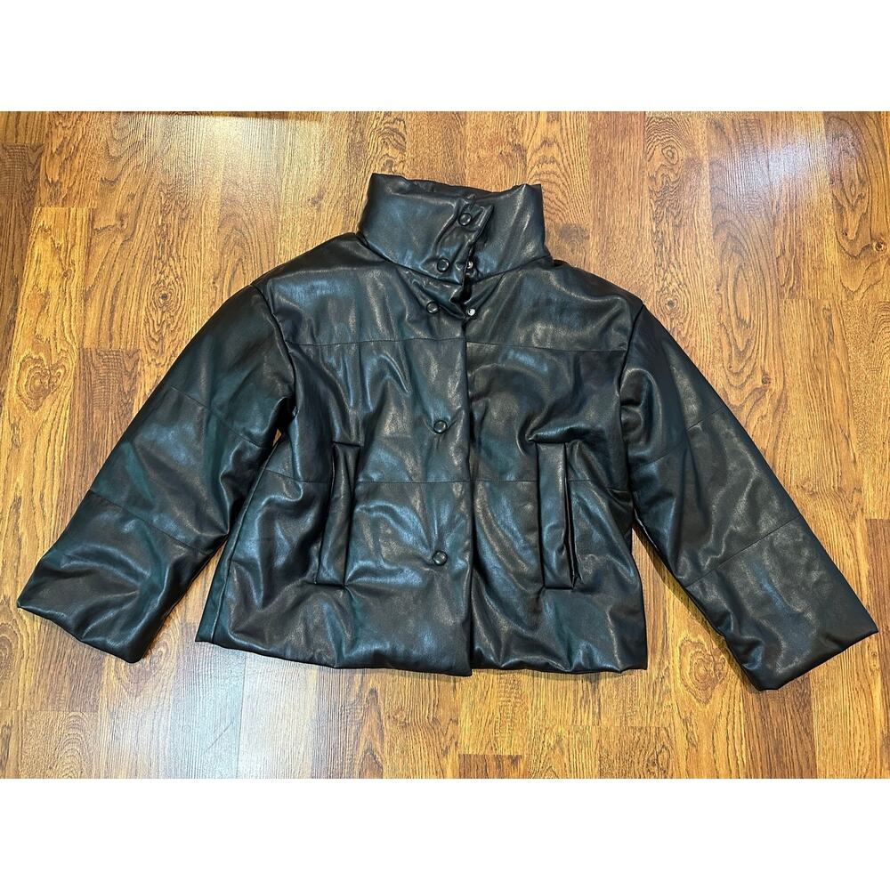 For the Republic Faux Leather Oversized Jacket Women’s XS Black Funnel Neck